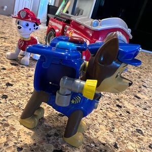 All 3 Paw Patrol, Marshall, Chase with flip open pack and Marshall’s fire truck.